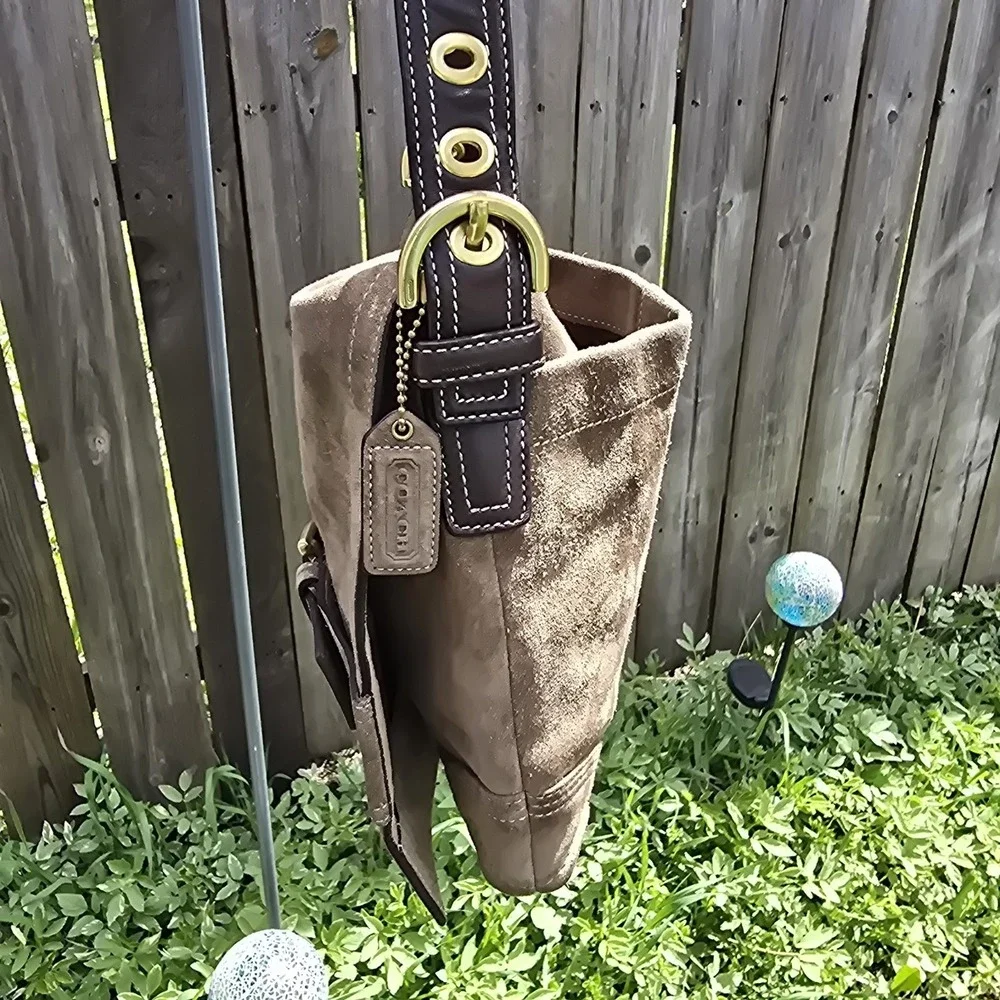 Coach Y2k Soho Messenger Flap Brown Suede‎ Leather Shoulder Bag Purse Vtg Buckle